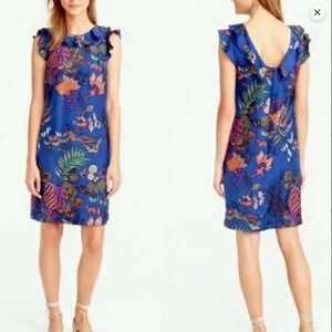 J Crew Tropical Floral 100% Silk Ruffle Dress
